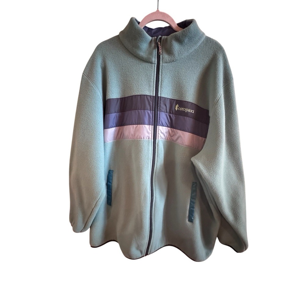 Cotopaxi Teca Teal Fleece Full Zip Jacket Woman's 4X Blue Chest Stripes Pockets